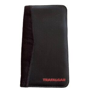 Trafalgar Passport Case Organizer Pen Holder Wallet Zip Around Black Red Letters